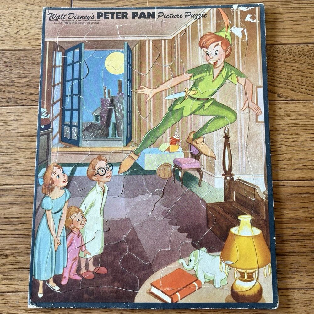 Vintage 1952 Walt Disney Peter Pan Frame Tray Puzzle Whitman Nursery Decor